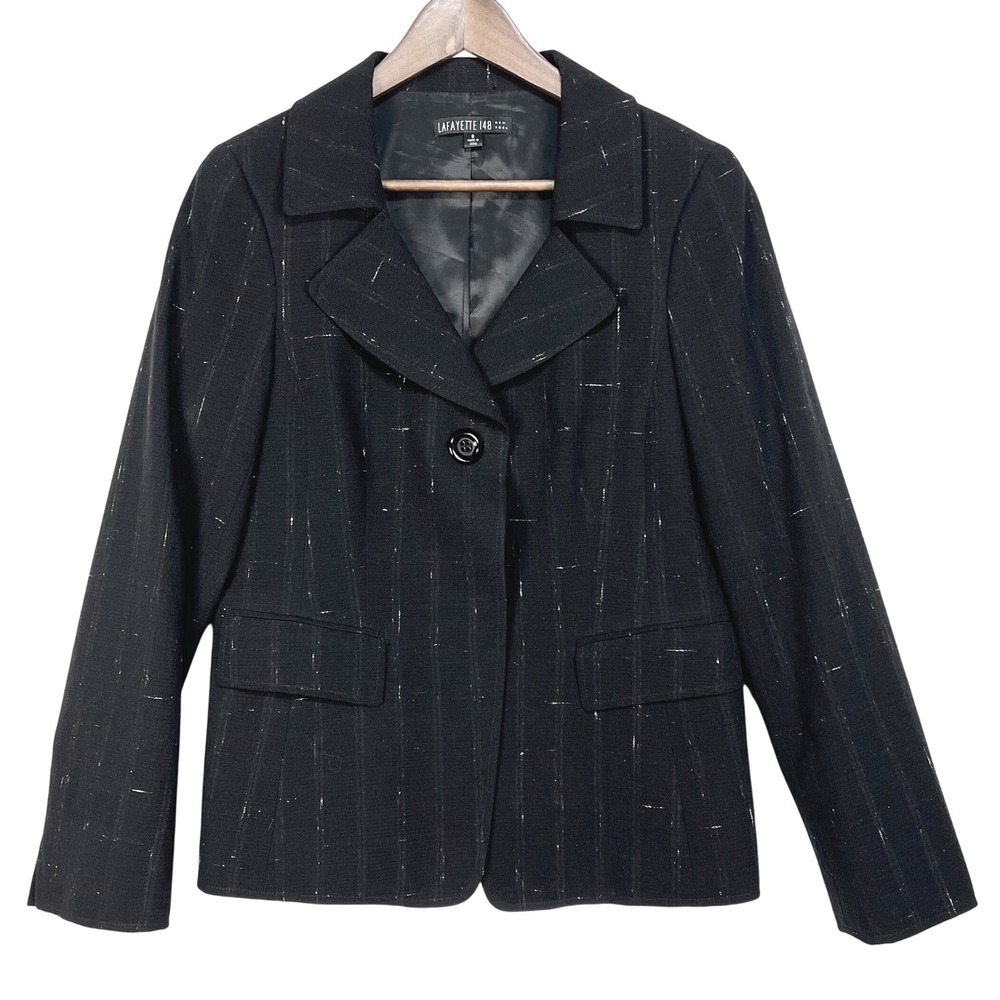 Lafayette 148 Blazer Jacket Women 8 Black Virgin Wool Silk Quiet Luxury Classic